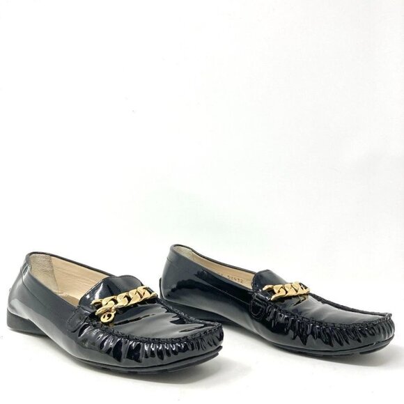 St John Pinch Pleat Patent Leather Driving Loafers w/ Gold Chain 8.5 - Picture 2 of 8